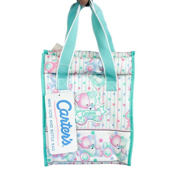NWT Vintage 90s Carter’s Mini Tote Bottle Bag Diaper Pink Green Insulated - Picture 1 of 11